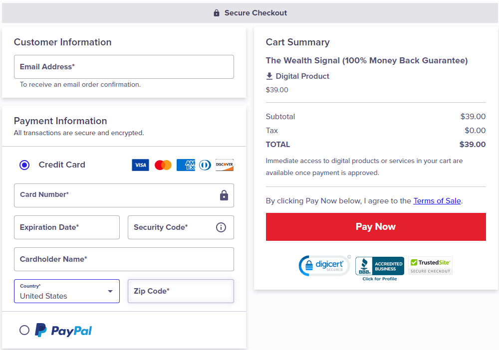 The Wealth Signal Checkout Page